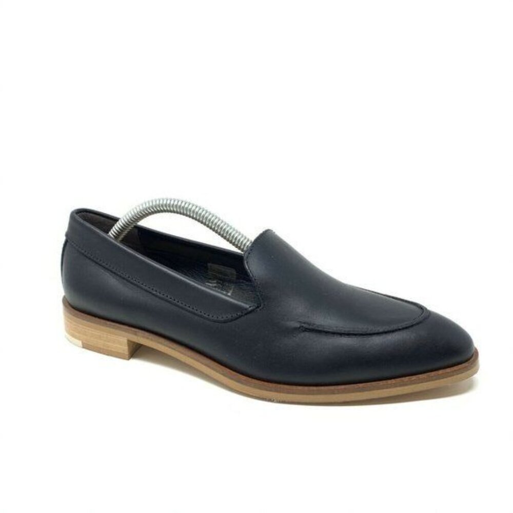 Everlane Size 5.5 The Modern Loafer Black Leather Slip On Flats Almond Apron Toe - Picture 3 of 9
